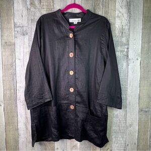 Caroline Rose 1X Black 100% Linen 3/4 Sleeves Front Pockets Jacket Shacket Shirt